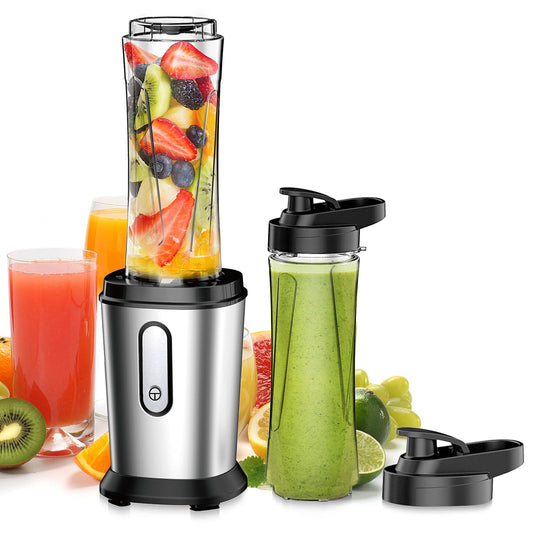 Mixer 500W Mini Standmixer, Smoothie Maker mit 2x600ml Flaschen Silber