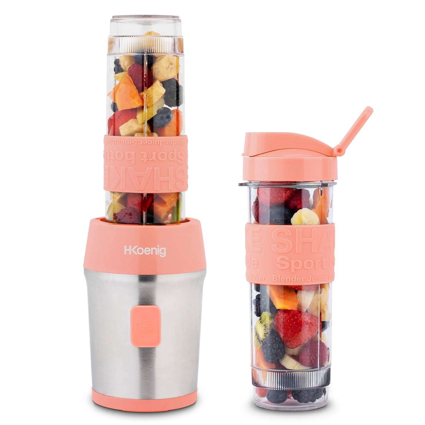 H.Koenig Mini Smoothie Maker 300W Rosa, 2 Flaschen 570ml