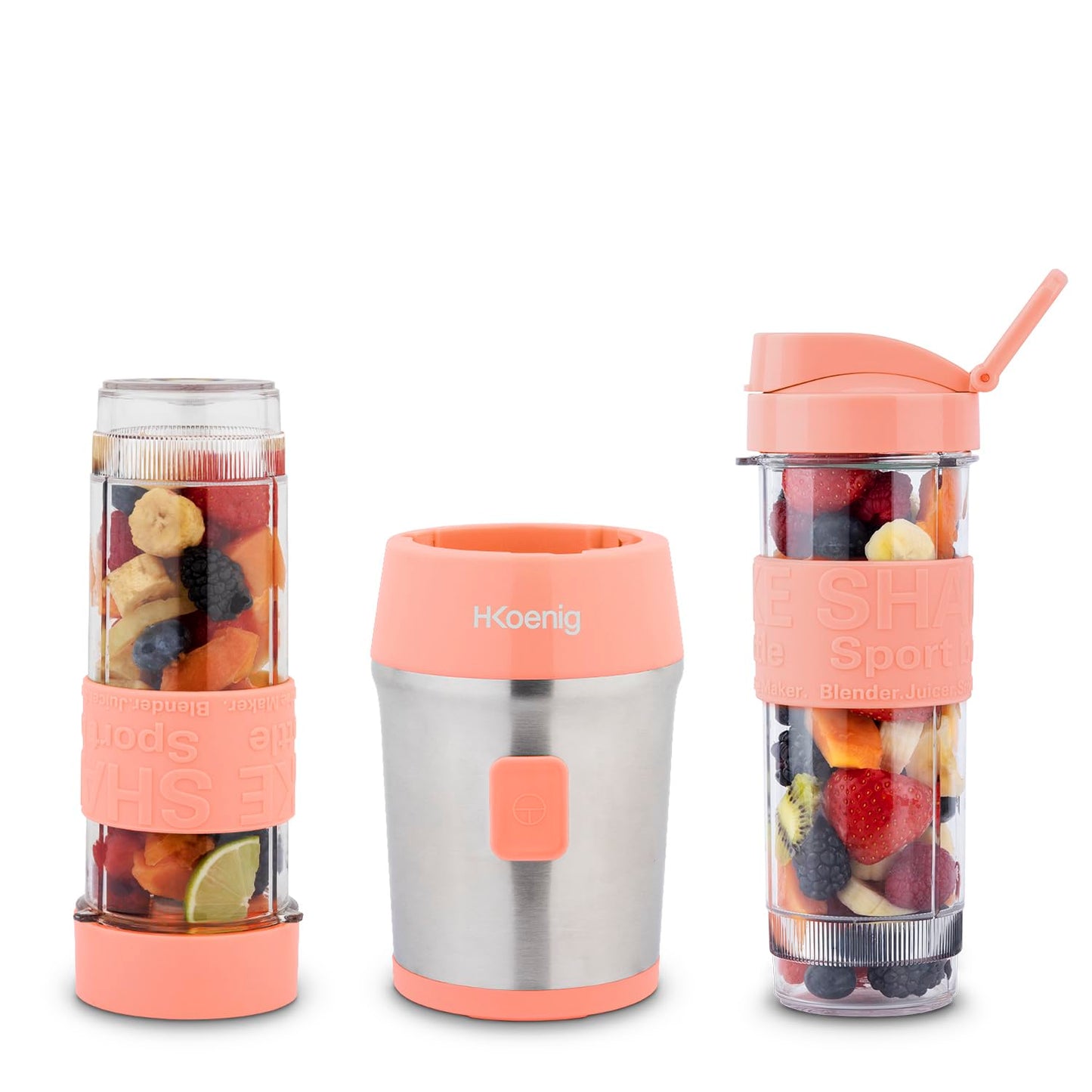 H.Koenig Mini Smoothie Maker 300W Rosa, 2 Flaschen 570ml