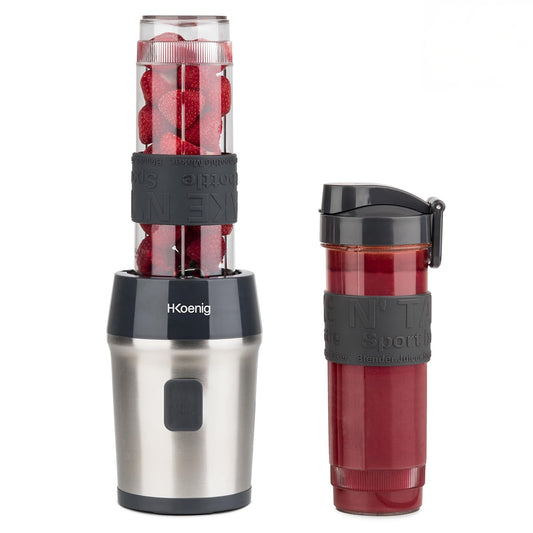 H.Koenig Mini Smoothie Maker SMOO9 300W, 2 Flaschen Silber Schwarz