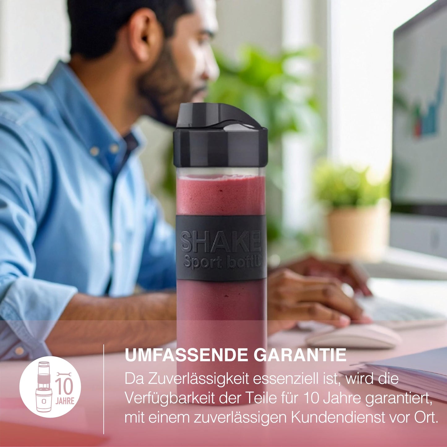 H.Koenig Mini Smoothie Maker 300W Rosa, 2 Flaschen 570ml